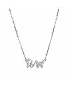 Non-Fading Letter Butterfly Titanium Steel Plating Pendant Necklace W CA07831065