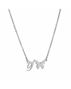 Non-Fading Letter Butterfly Titanium Steel Plating Pendant Necklace Y CA07831065