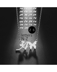Non-Fading Letter Butterfly Titanium Steel Plating Pendant Necklace CA07831065
