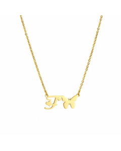 Wholesale Elegant Letter F Butterfly Pendant Titanium Steel Plating Necklace For Women CA07831068