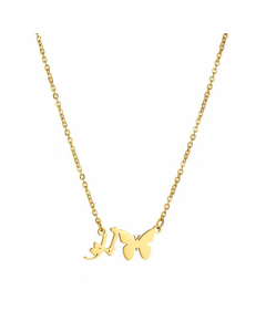 Wholesale Elegant Letter H Butterfly Pendant Titanium Steel Plating Necklace For Women CA07831068
