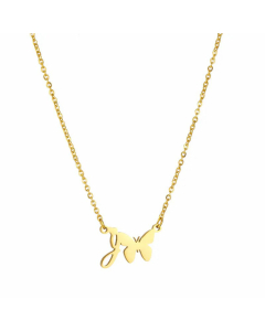 Wholesale Elegant Letter J Butterfly Pendant Titanium Steel Plating Necklace For Women CA07831068