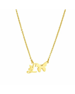 Wholesale Elegant Letter L Butterfly Pendant Titanium Steel Plating Necklace For Women CA07831068