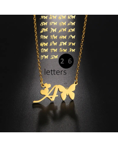 Wholesale Elegant Letter Butterfly Pendant Titanium Steel Plating Necklace For Women CA07831068