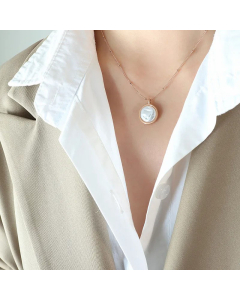 Classic Style Round Stainless Steel Inlay Artificial Pearls Pendant Necklace Rose Gold Color CA07831070