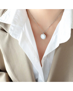 Classic Style Round Stainless Steel Inlay Artificial Pearls Pendant Necklace Steel Color CA07831070
