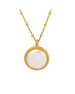 Classic Style Round Stainless Steel Inlay Artificial Pearls Pendant Necklace Gold Color CA07831070