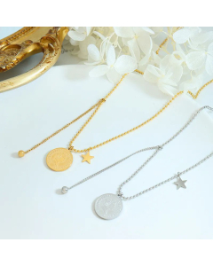 French Style Fashion Rund Portrait Star Stainless Steel Plating Pendant Necklace CA07831071