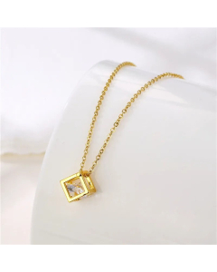 Glam French Style Cube Stainless Steel Titanium Steel Inlay Zircon Pendant Necklace CA07831072