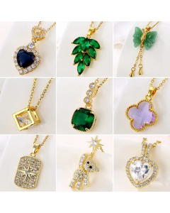 Glam French Style Butterfly Flower Stainless Steel Titanium Steel Inlay Zircon Pendant Necklace CA07831072