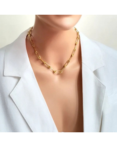 Plain Solid Color Pin Patchwork Choker Titanium Steel Necklace CA07831074