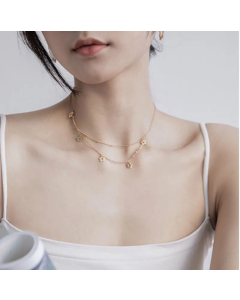 Sweet Elegant Flower Clavicle Chain Titanium Steel Plating Layered Necklaces CA07831077