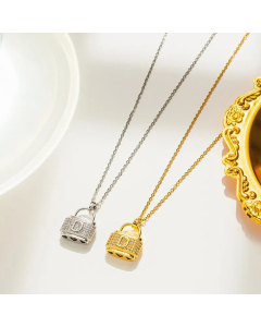 Wholesale 1 Piece Lady Butterfly Key Lock Titanium Steel Zircon Pendant Necklace