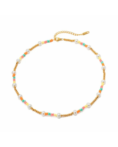 Wholesale INS Style Colorful 18K Gold Plated Beaded Stainless Steel Necklace CA07831087