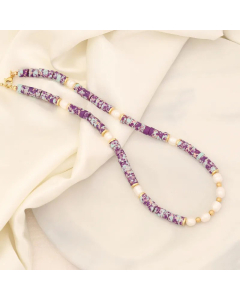 Purple Colorful Vacation Beaded Stainless Steel Imitation Pearl Natural Stone Necklace Wholesale CA07831089