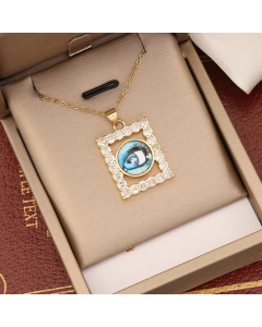 Korean Style Square Eye Stainless Steel Zircon Inlaid Pendant Necklace CA07831090
