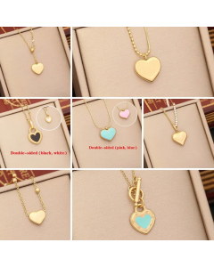 Double Side Minimalism Korean Style Heart Shape Stainless Steel Pendant Necklace CA07831091