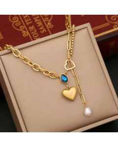 Vintage Style Water Droplets Heart Shape Pendant 18K Gold Plated Stainless Steel Necklace CA07831092