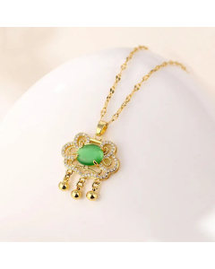 Retro Chinoiserie Longevity Lock Stainless Steel Titanium Steel Gold Plated Opal Zircon Pendant Necklace Wholesale CA07831094