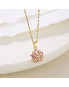 Korean Style Flower Stainless Steel Titanium Steel 18K Gold Plated Zircon Pendant Necklace CA07831095