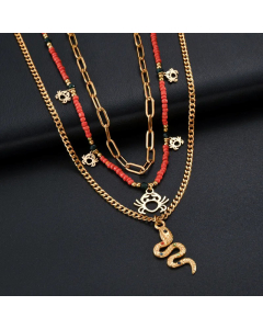 Vacation Snake Crab Stainless Steel 14K Gold Plated Artificial Diamond Pendant Necklace Wholesale CA07831097