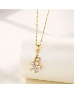 INS Style Flower Stainless Steel Titanium Steel 18K Gold Plated Zircon Pendant Necklace CA07831098