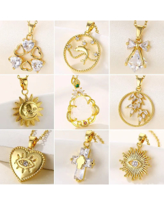INS Style Sun Heart Shape Whale Stainless Steel Titanium Steel 18K Gold Plated Zircon Pendant Necklace CA07831098