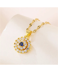 Light Luxury Style Circle Stainless Steel Titanium Steel 18K Gold Plated Zircon Pendant Necklace CA07831100