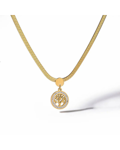 Snake Flat Chain 18K Gold Plated Zircon Artistic Tree Titanium Steel Pendant Necklace Wholesale CA07831101