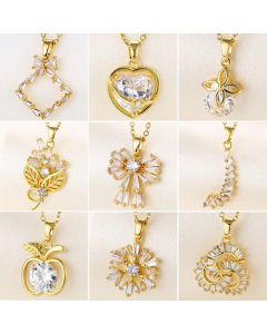 18K Gold Plated Apple Bow Knot Snowflake Zircon Inlaid Pendent Stainless Steel Titanium Steel Necklace CA07831102