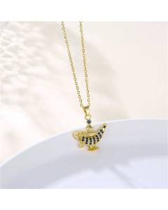 Zircon Inlaid Teapot Stainless Steel 18K Gold Plated Pendant Titanium Necklace Wholesale CA07831103