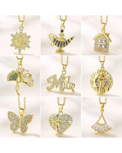 Zircon Inlaid House Teapot Butterfly Stainless Steel 18K Gold Plated Pendant Titanium Necklace Wholesale CA07831103