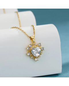Elegant Heart Stainless Steel Titanium Steel 18K Gold Plated Zircon Pendant Necklace CA07831104