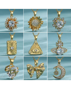 Elegant Heart Shape Eye Bow Knot Stainless Steel Titanium Steel 18K Gold Plated Zircon Pendant Necklace CA07831104