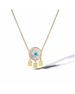 Classic Style Devil's Eye Titanium Steel 18K Gold Plated Shell Pendant Necklace Wholesale CA07831105
