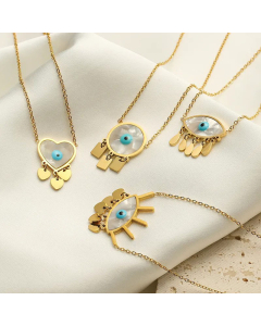 Classic Style Devil's Eye Titanium Steel 18K Gold Plated Shell Pendant Necklace Wholesale CA07831105