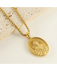 Minimalism Oval Artistic Faith Stainless Steel 18K Gold Plated Pendant Necklace Wholesale CA07831106