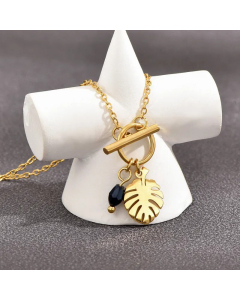 Vacation OT Buckle Leaves Stainless Steel 14K Gold Plated Pendant Necklace Wholesale CA07831108