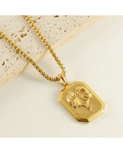 Casual Square Dragon Pendant Stainless Steel 18K Gold Plated Necklace CA07831110