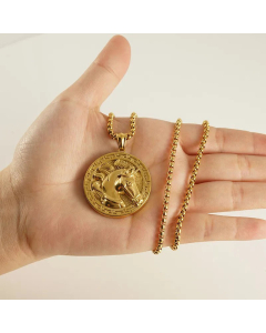 Popular Wholesale Classical Round Horse Stainless Steel 18K Gold Plated Pendant Necklace CA07831111