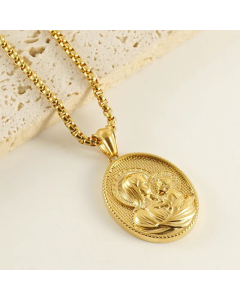 Wholesale Classical Faith Oval Stainless Steel 18K Gold Plated Pendant Necklace CA07831115