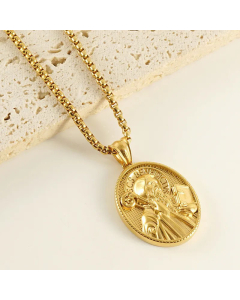 Classical Faith Oval Stainless Steel 18K Gold Plated Pendant Necklace Wholesale CA07831116
