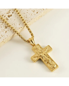 Retro Cross Stainless Steel 18K Gold Plated Pendant Necklace Wholesale CA07831117