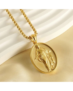 Classical Faith Oval Stainless Steel 18K Gold Plated Pendant Necklace Wholesale CA07831120