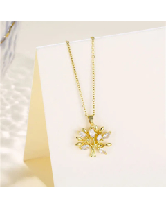 Korean Style Tree Stainless Steel Titanium Steel 18K Gold Plated Zircon Pendant Necklace CA07831125