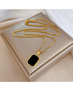 Gold Color Minimalism Enamel Square Titanium Steel Pendant Necklace CA07831128