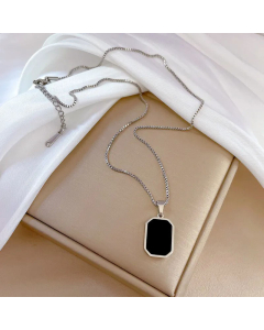 Steel Color Minimalism Enamel Square Titanium Steel Pendant Necklace CA07831128