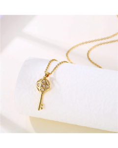 Korean Style Key Stainless Steel Titanium Steel 18K Gold Plated Zircon Pendant Necklace Wholesale CA07831129