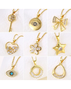 Korean Style Crown Eye Bow Knot Stainless Steel Titanium Steel 18K Gold Plated Zircon Pendant Necklace Wholesale CA07831129