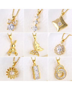 Wholesale Shiny Rabbit Angel Snake Stainless Steel 18K Gold Plated Zircon Pendant Necklace CA07831130